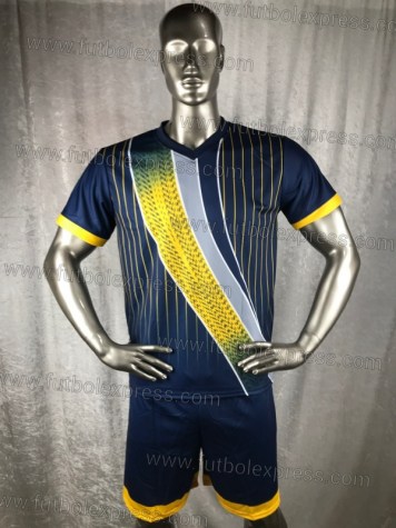 Uniforme Soccer Generico Azul Franja Amarilla y Gris