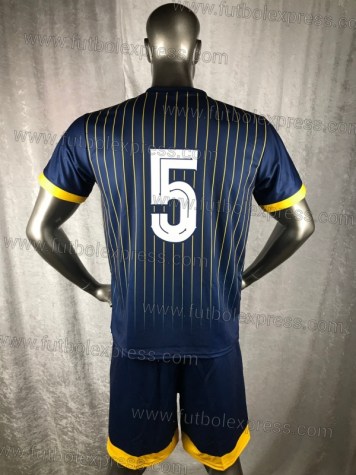 Uniforme Soccer Generico Azul Franja Amarilla y Gris