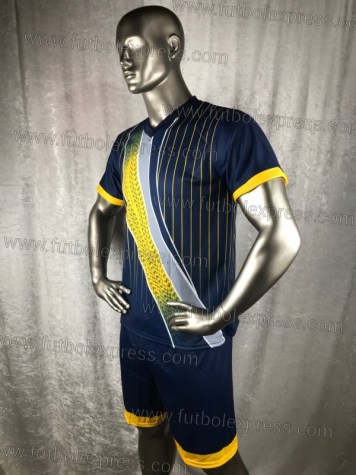 Uniforme Soccer Generico Azul Franja Amarilla y Gris