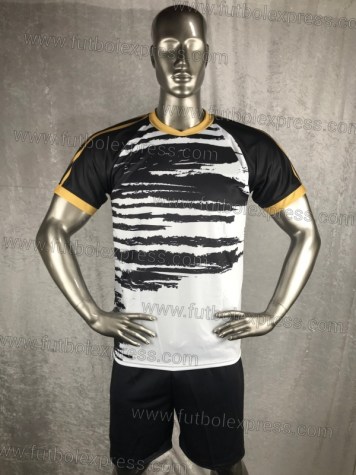 Uniforme Soccer Generico Negro Blanco y Dorado