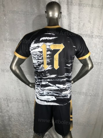 Uniforme Soccer Generico Negro Blanco y Dorado