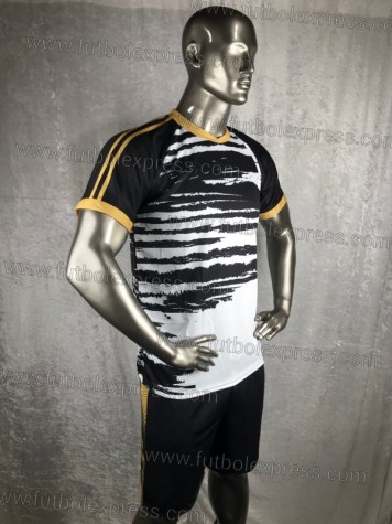 Uniforme Soccer Generico Negro Blanco y Dorado