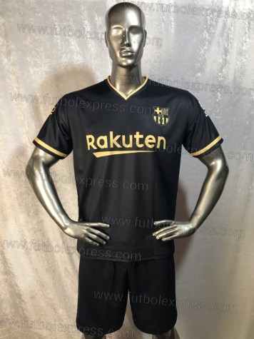 Uniforme Soccer Barcelona Visita 2020-21: Uniforme de futbol soccer replica modelo Barcelona Visita 2020-21, incluye playera negra, short negro, y numeros en la espalda.