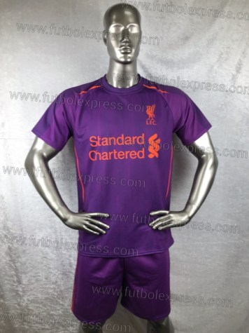 Uniforme Soccer Liverpool Visita 2018-19: Uniforme de futbol soccer replica modelo Liverpool Visita 2018-19, incluye playera morada, short morada, y numeros en la espalda.
