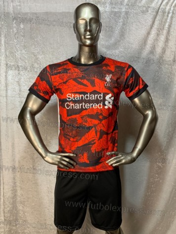 Uniforme Soccer Liverpool Visita 2020-21 Rojo/Negro: Uniforme de futbol soccer replica modelo Liverpool Visita 2020-21, incluye playera roja, short negro, y numeros en la espalda.