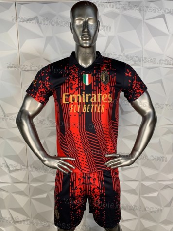 Uniforme Soccer Milan Tercero 2022-23: Uniforme de futbol soccer replica modelo Milan Tercero 2022-23, incluye playera rojinegra, short rojinegro, y numeros en la espalda.