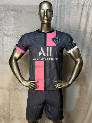 Uniforme Soccer Paris Saint Germain Visita 2021-22 Gris: Uniforme de futbol soccer replica modelo Paris Saint Germain Visita 2021-22, incluye playera gris, short gris, y numeros en la espalda.